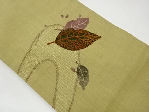 リサイクル　手織り紬汕頭相良刺繍葉模様名古屋帯